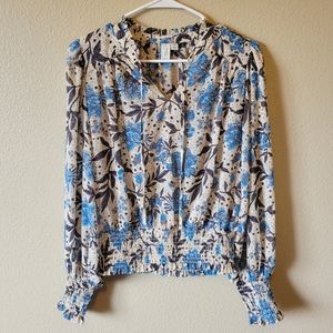 Joie Floral long sleeve Smocked Waist Blouse, Small